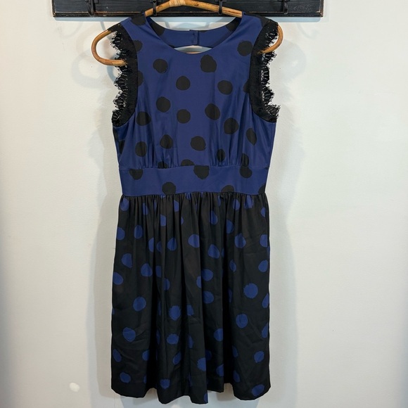 Anthropologie Corey Lynn Calter Polka Dot Lace Trim Open Back Dress Size 6 - Picture 2 of 10